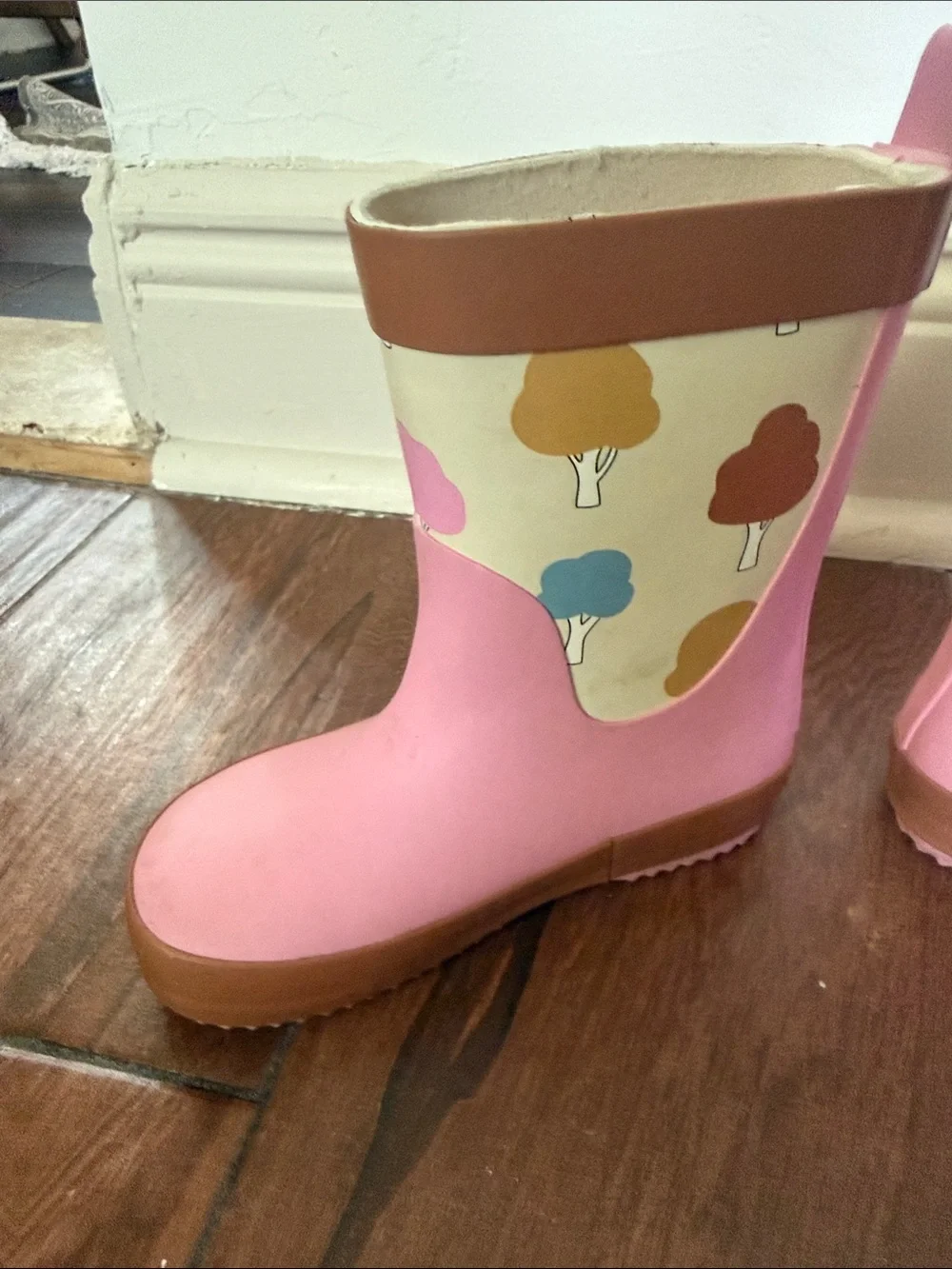 Kids' Pink Tree-Print Waterproof Rain Boots with Easy Pull Tabs